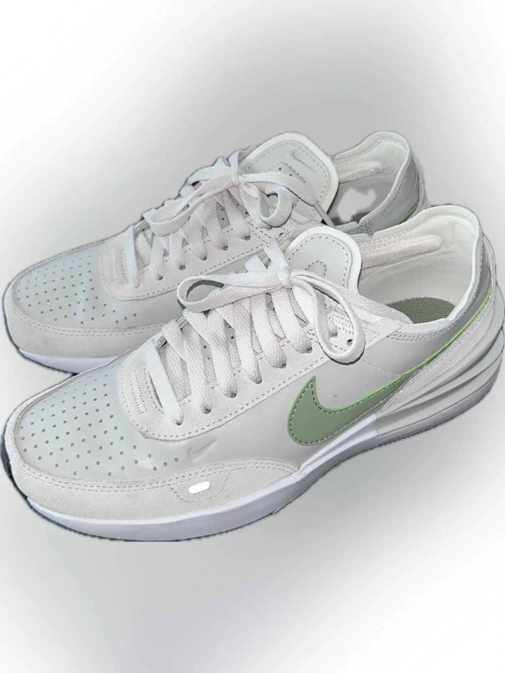 Nike Women’s White Sneakers with Mint Green Swoosh